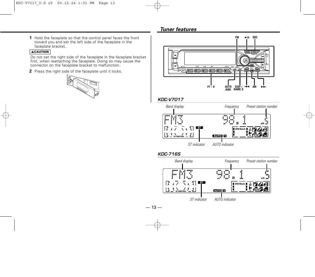 Tuner features | Kenwood CD-RECEIVER User Manual | Page 13 / 40