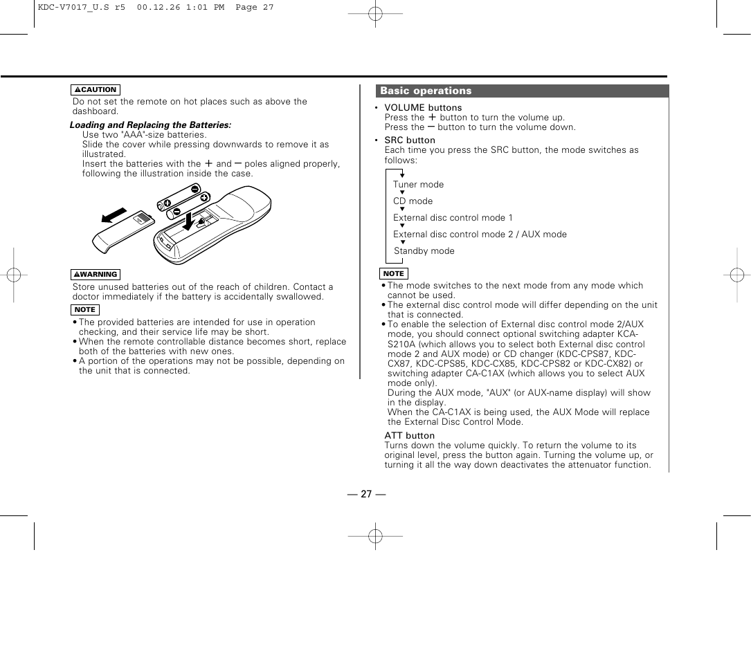 Basic operations | Kenwood CD-RECEIVER User Manual | Page 27 / 40
