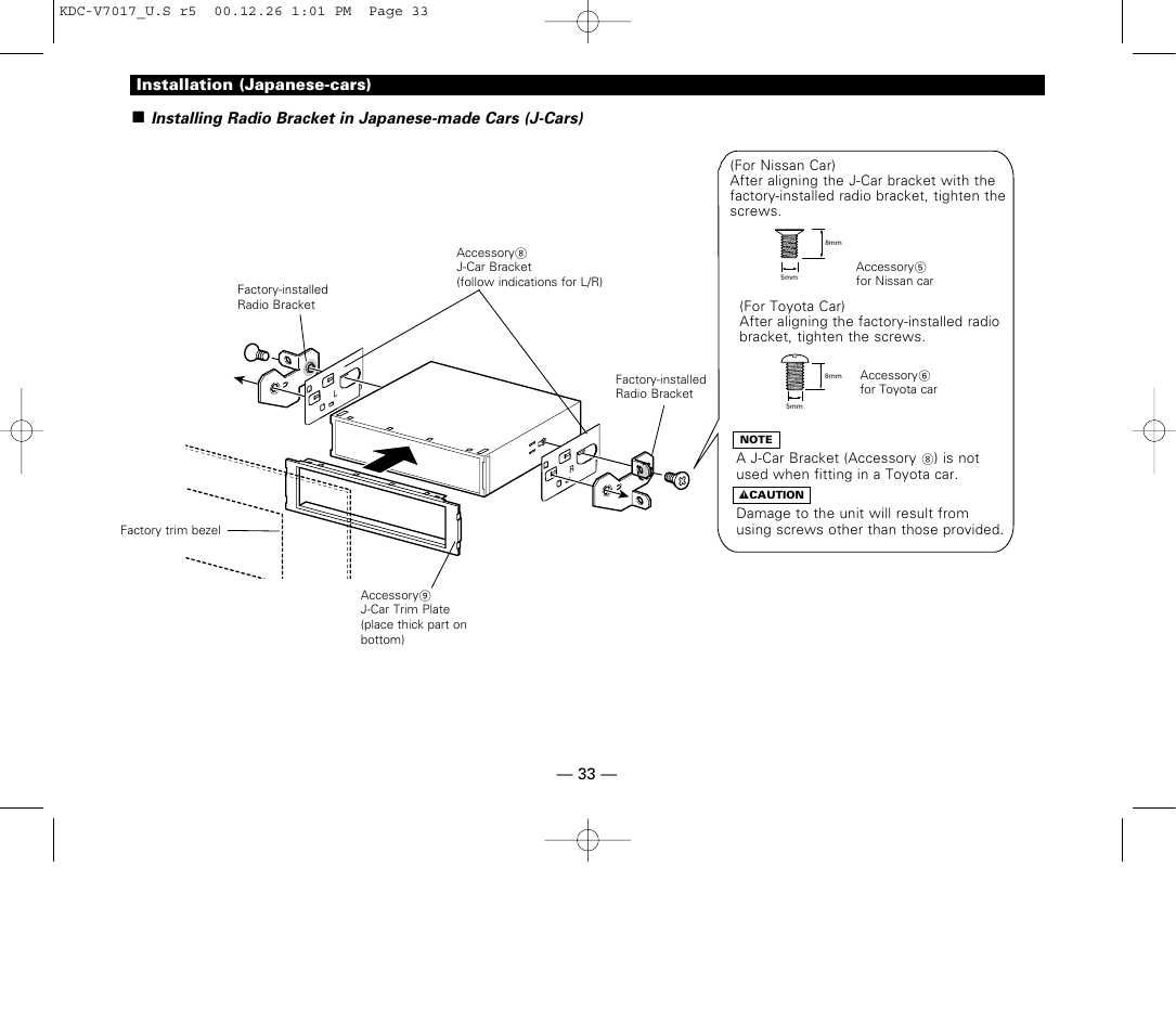 Installation (japanese-cars) | Kenwood CD-RECEIVER User Manual | Page 33 / 40