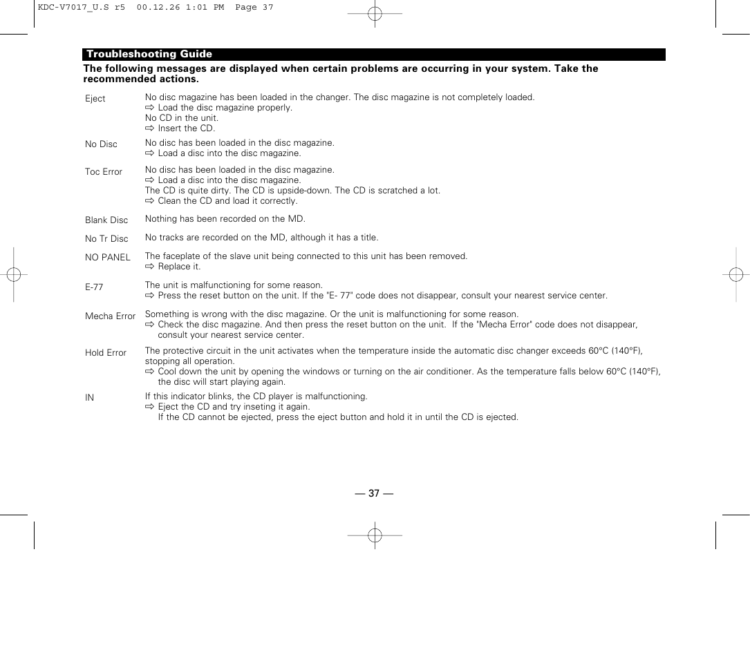 Kenwood CD-RECEIVER User Manual | Page 37 / 40