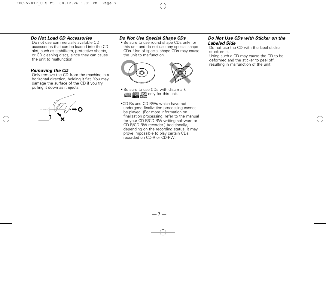 Kenwood CD-RECEIVER User Manual | Page 7 / 40