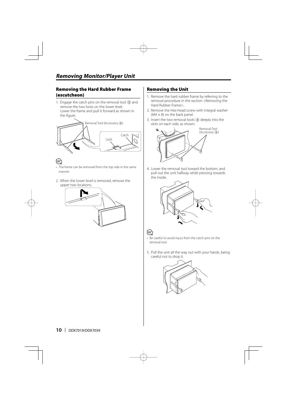 Removing monitor/player unit | Kenwood DDX7019 User Manual | Page 10 / 10