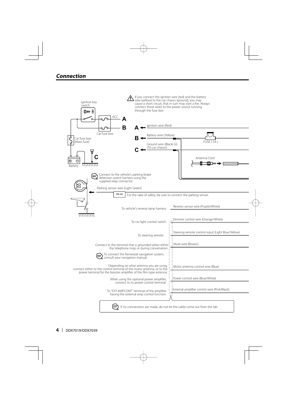 Connection b c, Bc a a | Kenwood DDX7019 User Manual | Page 4 / 10