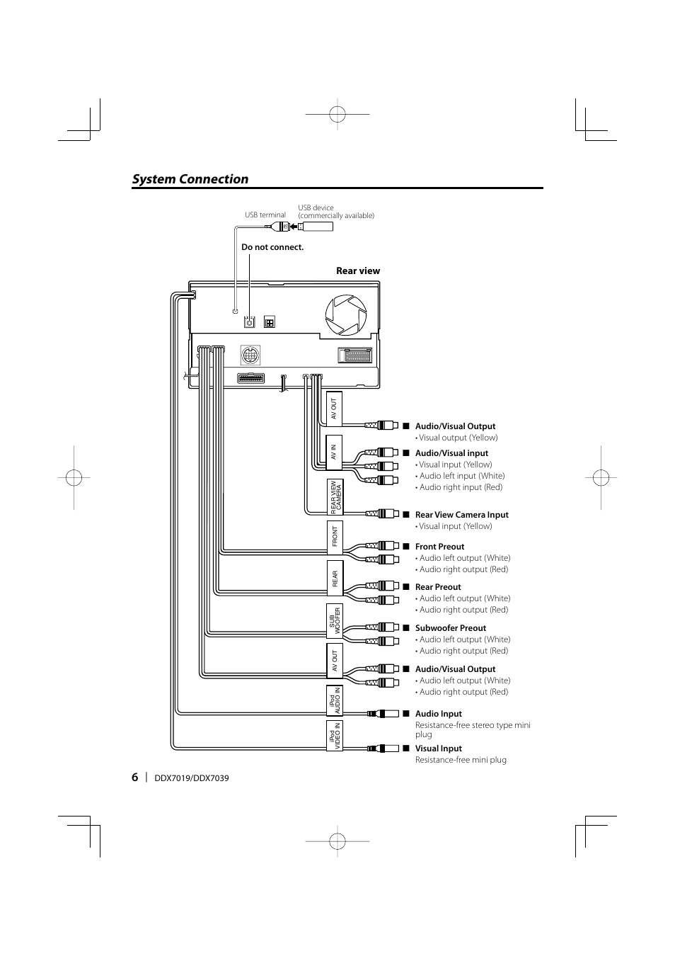 System connection, Rear view | Kenwood DDX7019 User Manual | Page 6 / 10