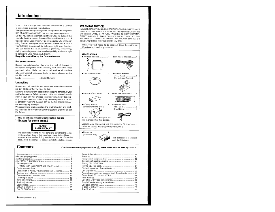 Introduction | Kenwood UD-900M User Manual | Page 2 / 84