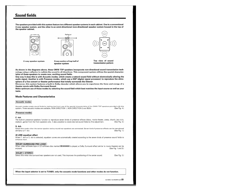 Sound fields, Mode features and characteristics i acoustic modes | Kenwood UD-900M User Manual | Page 23 / 84