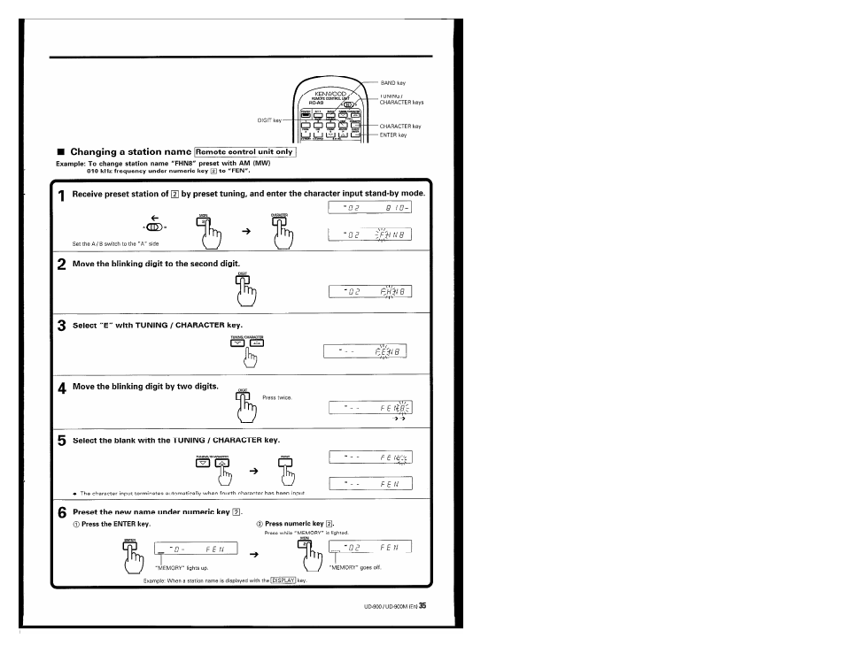 Changing a station name |remote control unit only | Kenwood UD-900M User Manual | Page 35 / 84