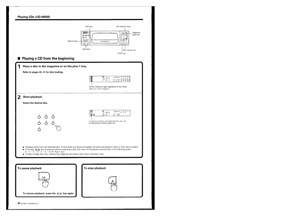 Playing a cd from the beginning, 2 start playback, O o o | Kenwood UD-900M User Manual | Page 42 / 84