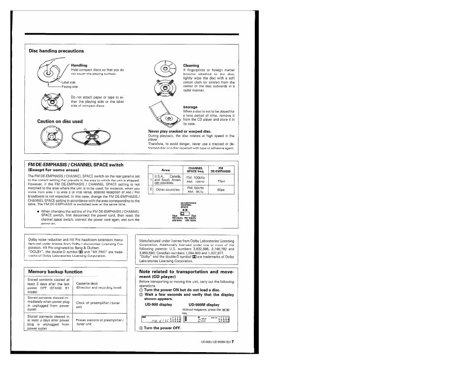 Disc handing precautions, Caution on disc used | Kenwood UD-900M User Manual | Page 7 / 84