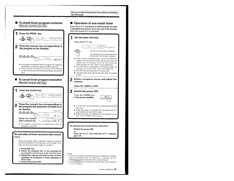 To cancel timer program execution, Operation of one-touch timer | Kenwood UD-900M User Manual | Page 75 / 84