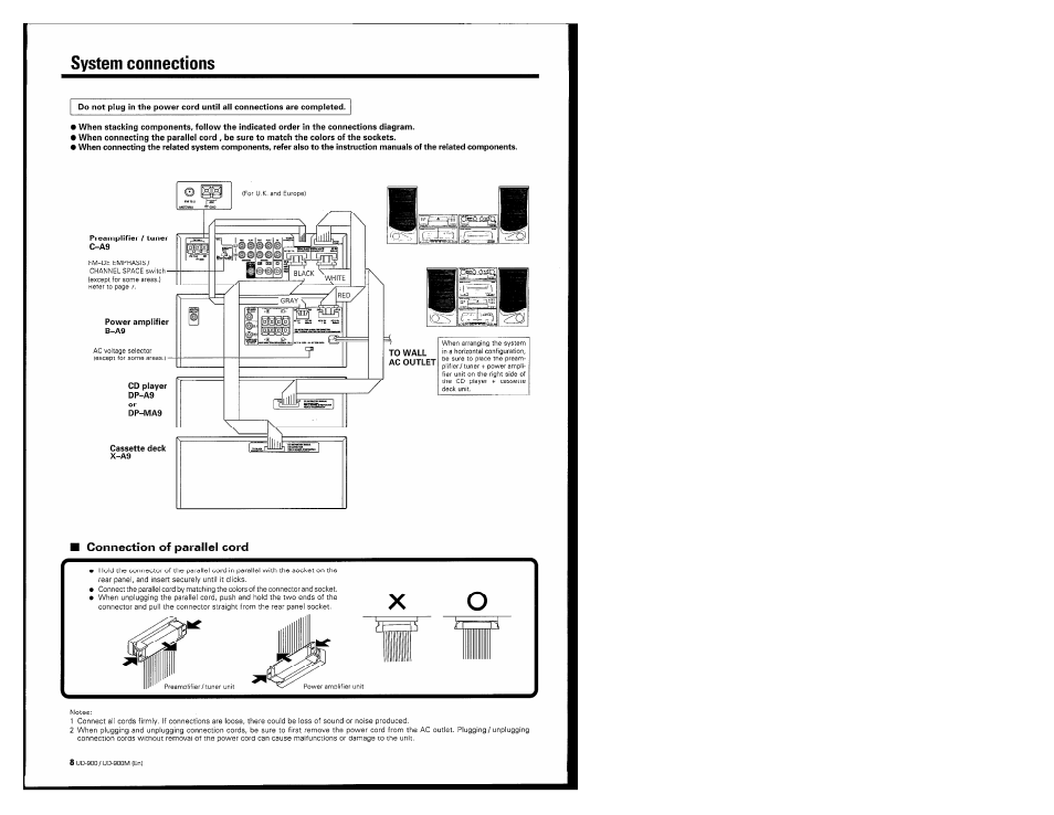 System connections, Connection of parallel cord | Kenwood UD-900M User Manual | Page 8 / 84