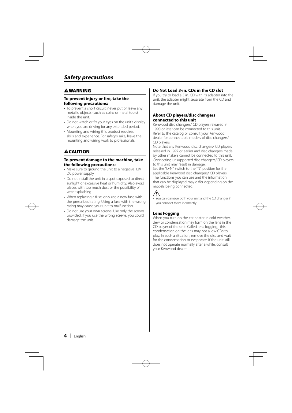Safety precautions | Kenwood DPX701U User Manual | Page 4 / 61