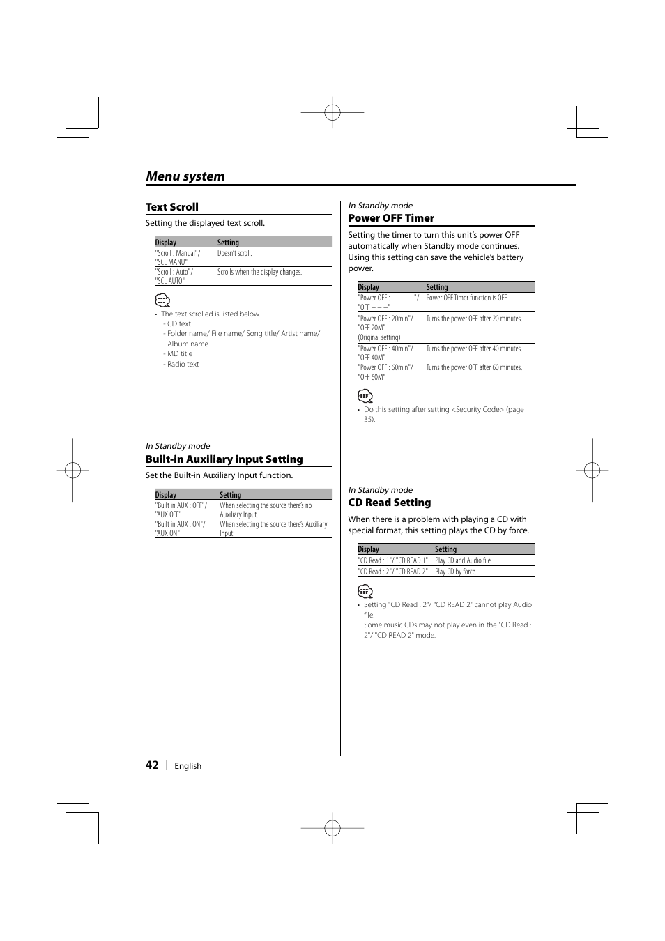 Menu system | Kenwood DPX701U User Manual | Page 43 / 61