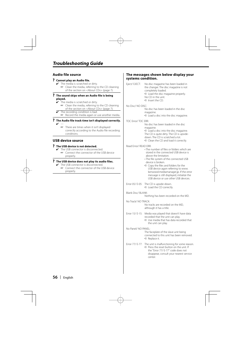 Troubleshooting guide | Kenwood DPX701U User Manual | Page 57 / 61