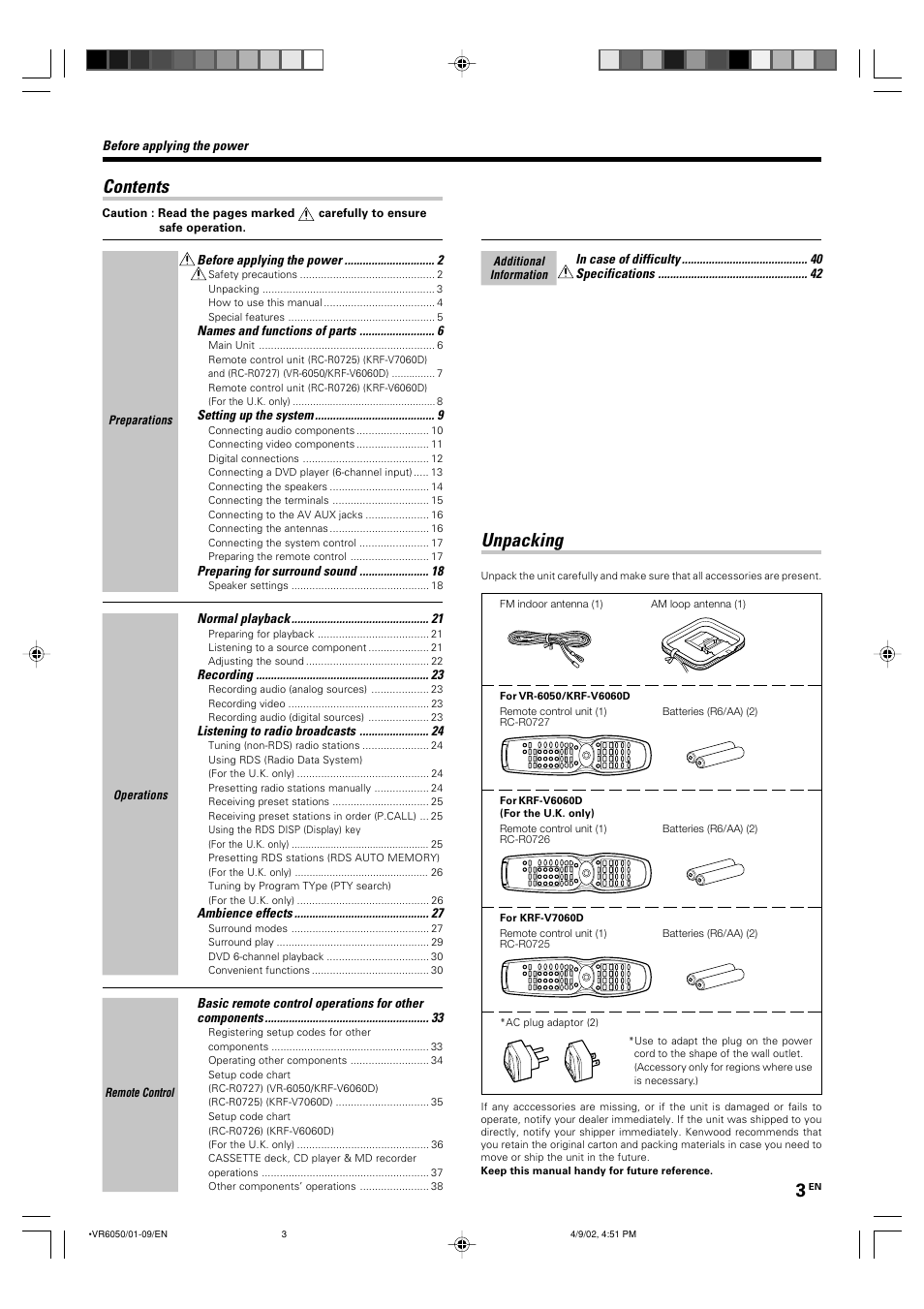 Kenwood KRF-V7060D User Manual | Page 3 / 44