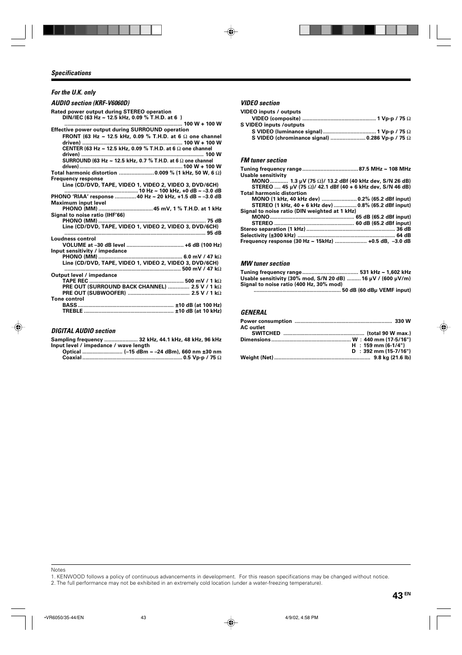 Kenwood KRF-V7060D User Manual | Page 43 / 44