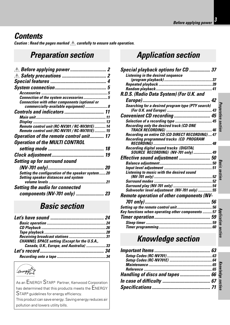 Kenwood NV-701 User Manual | Page 3 / 76