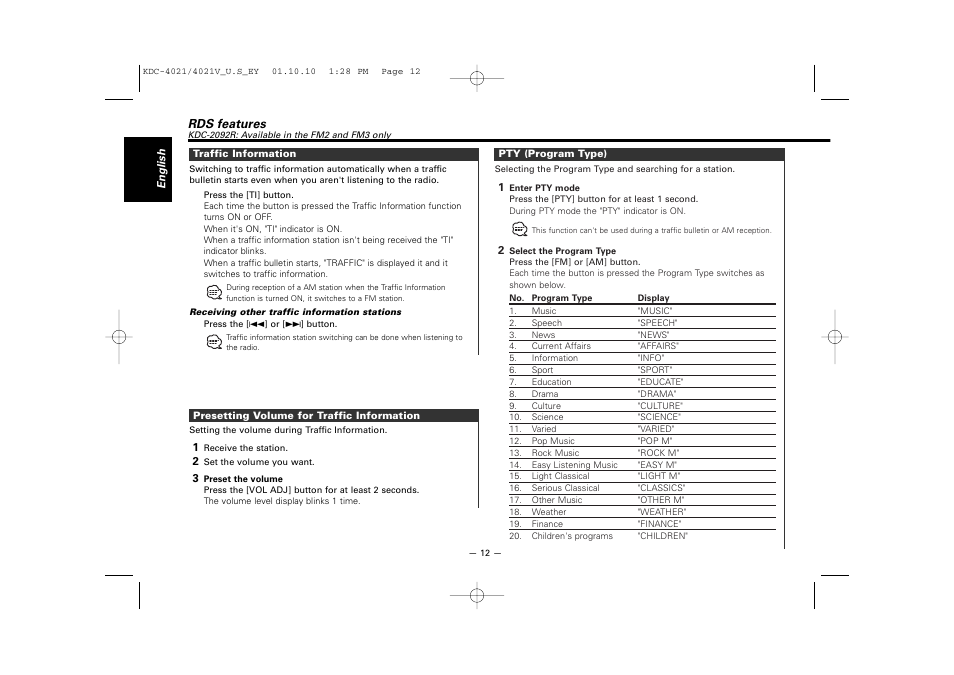 Kenwood KDC-306  EN User Manual | Page 12 / 32