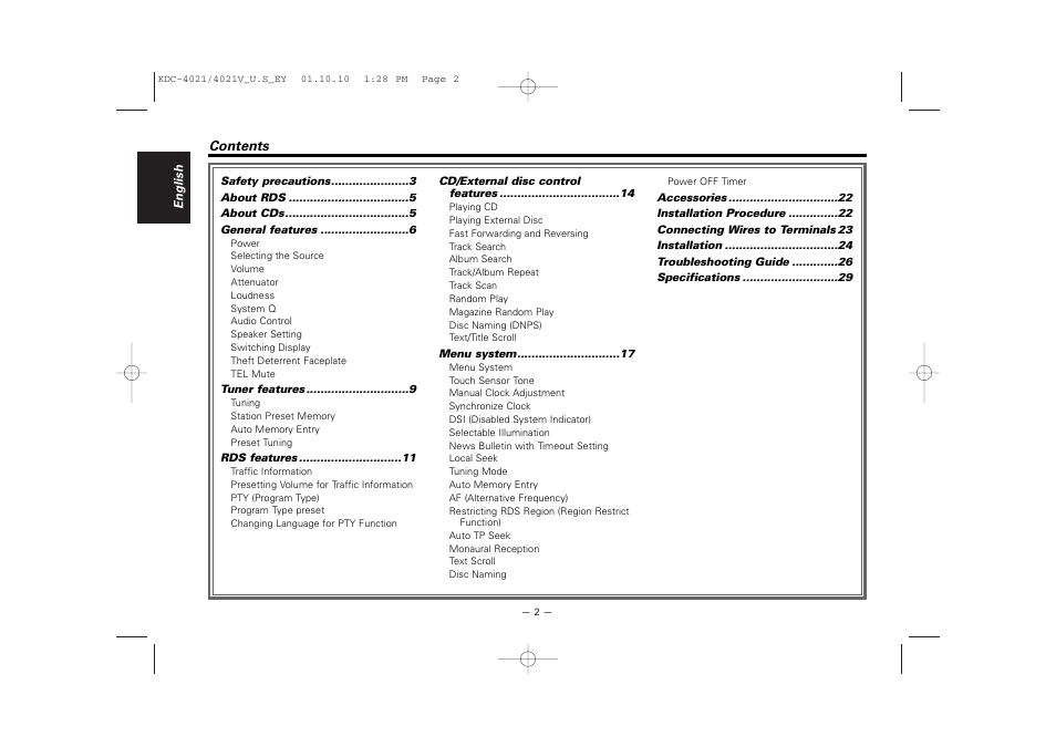 Kenwood KDC-306  EN User Manual | Page 2 / 32