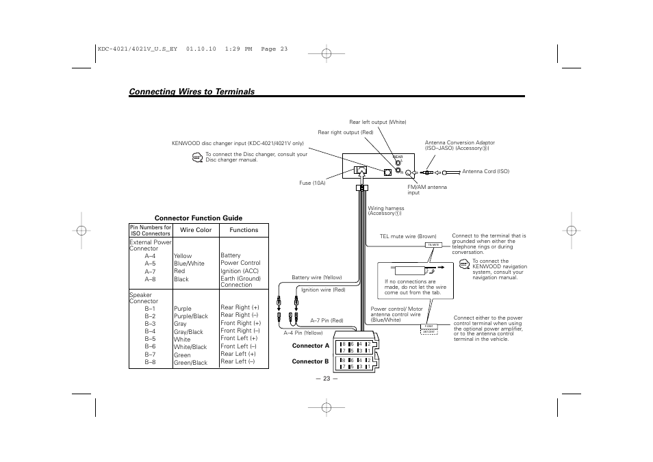 Connecting wires to terminals | Kenwood KDC-306  EN User Manual | Page 23 / 32