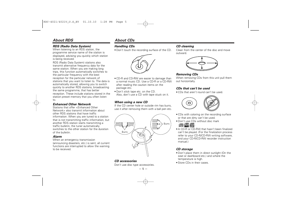 About rds, About cds | Kenwood KDC-306  EN User Manual | Page 5 / 32