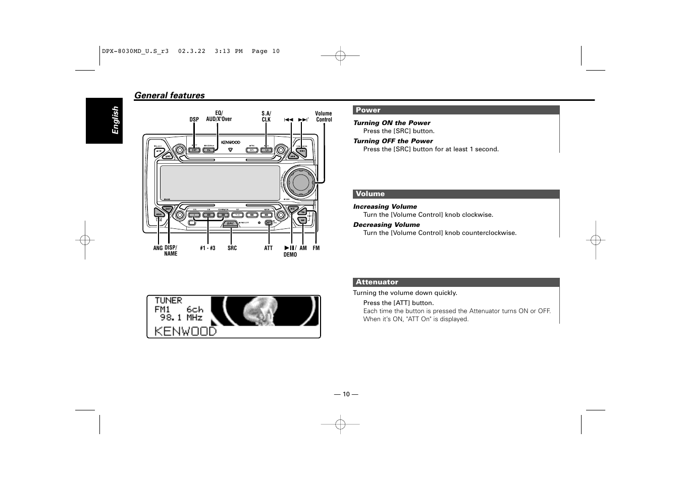 General features | Kenwood DPX-8030MD User Manual | Page 10 / 44