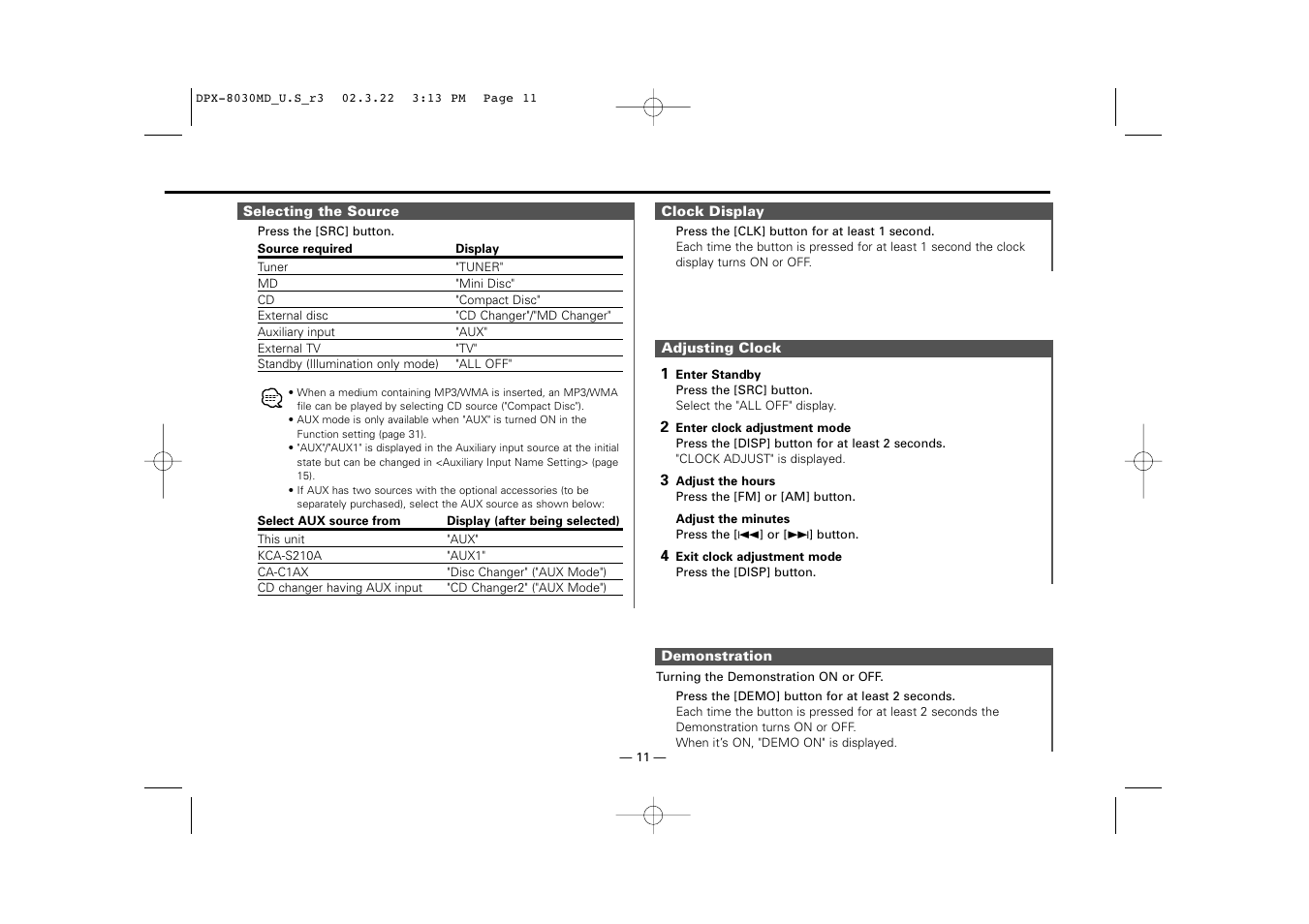 Kenwood DPX-8030MD User Manual | Page 11 / 44