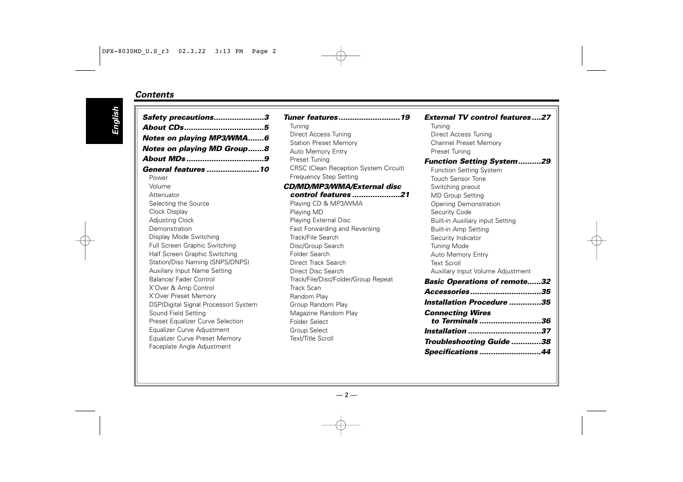 Kenwood DPX-8030MD User Manual | Page 2 / 44