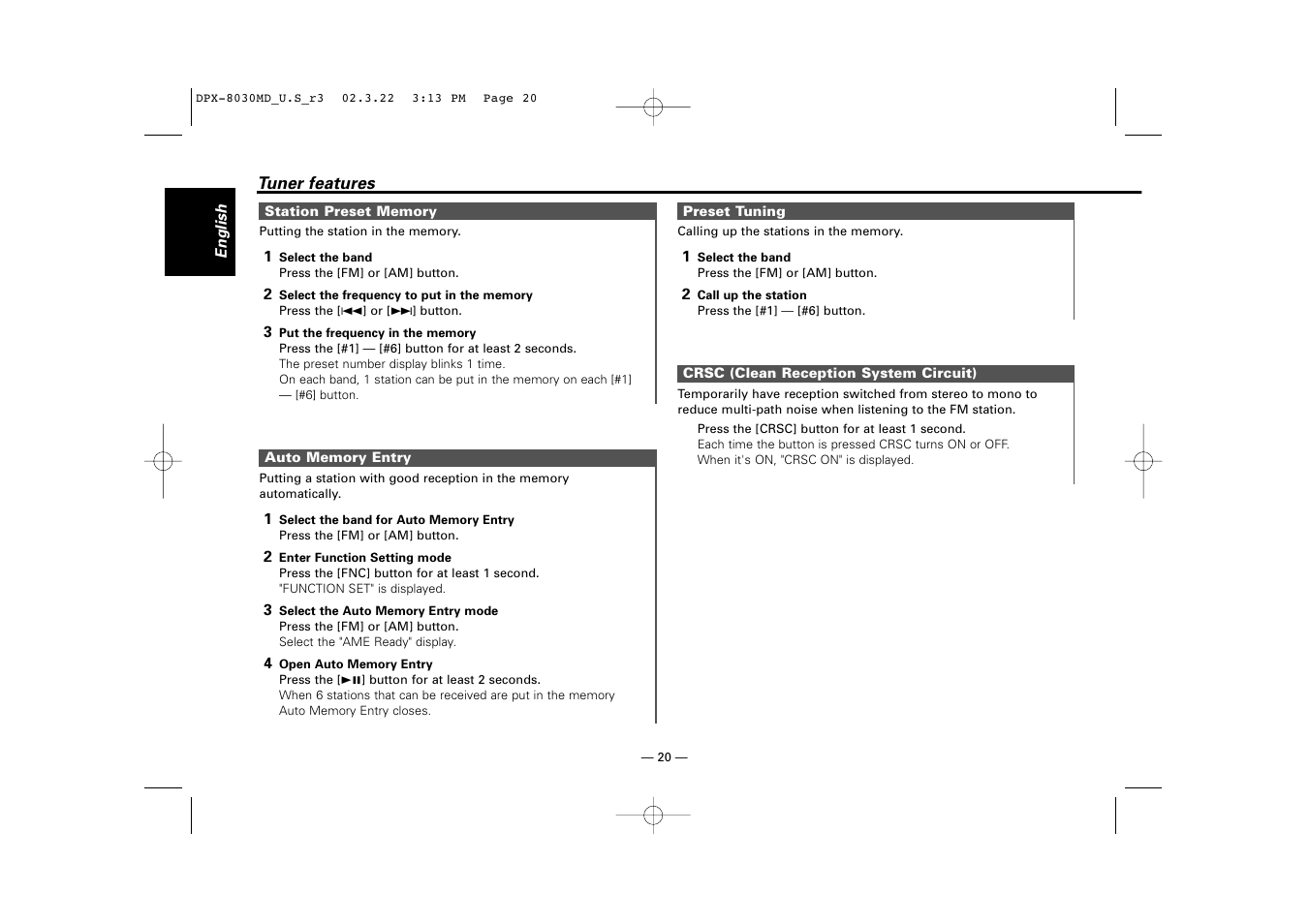 Kenwood DPX-8030MD User Manual | Page 20 / 44