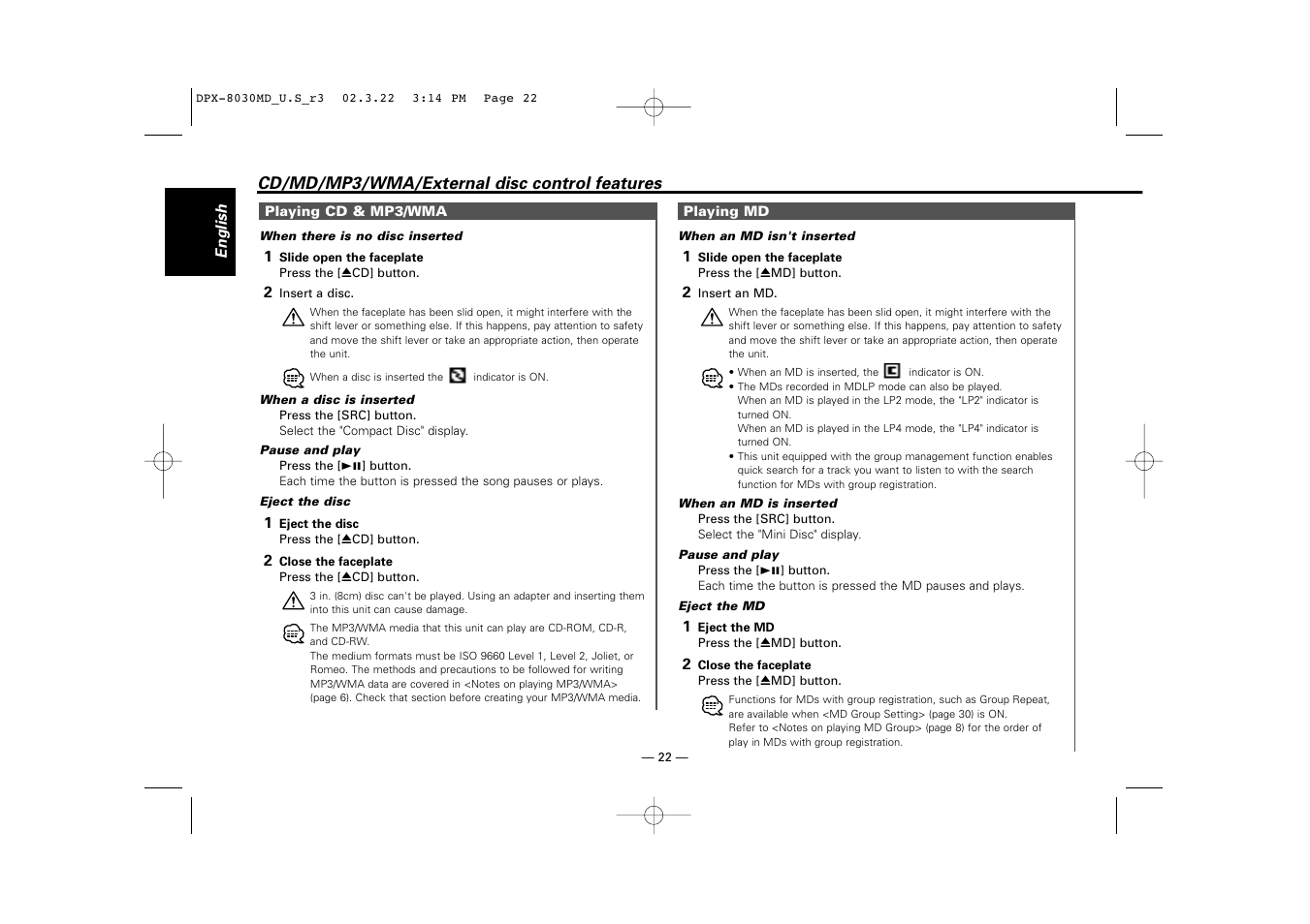 Kenwood DPX-8030MD User Manual | Page 22 / 44