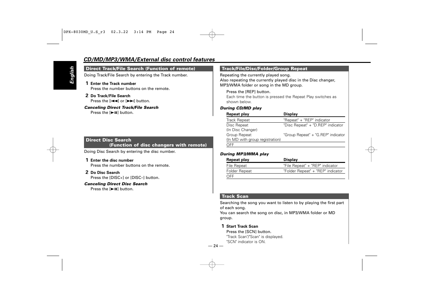 Kenwood DPX-8030MD User Manual | Page 24 / 44