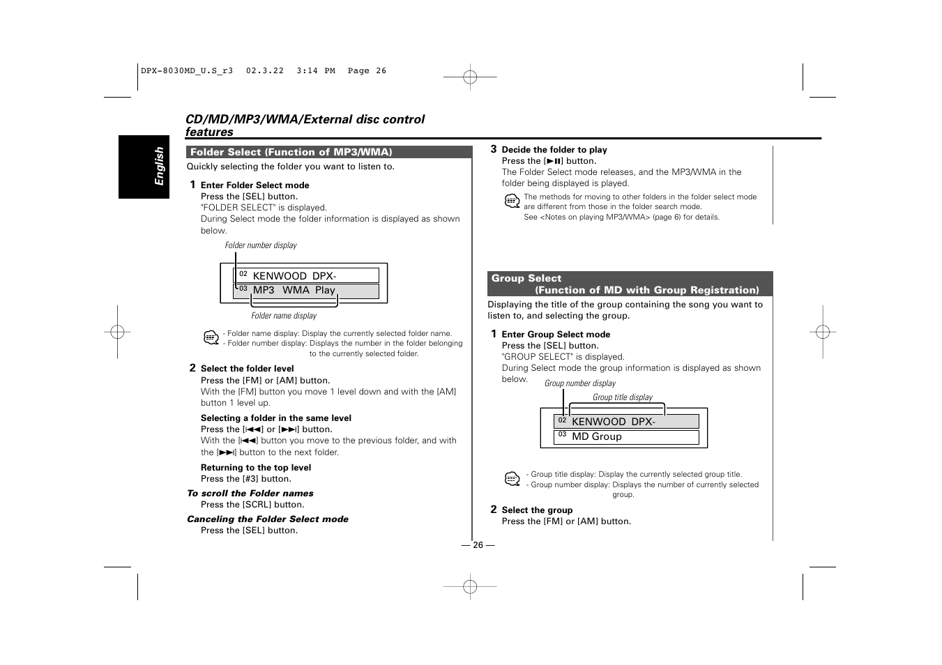 Kenwood DPX-8030MD User Manual | Page 26 / 44