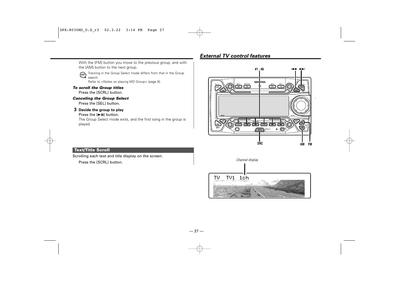 External tv control features | Kenwood DPX-8030MD User Manual | Page 27 / 44