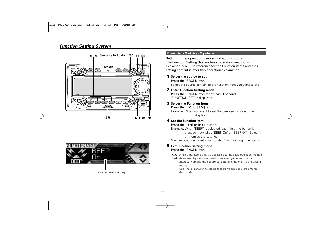 Function setting system | Kenwood DPX-8030MD User Manual | Page 29 / 44