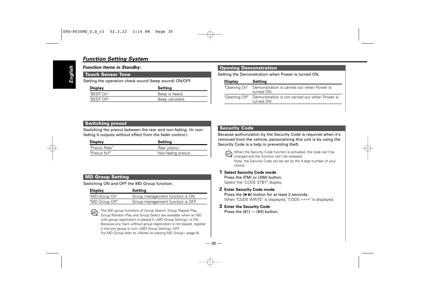 Kenwood DPX-8030MD User Manual | Page 30 / 44