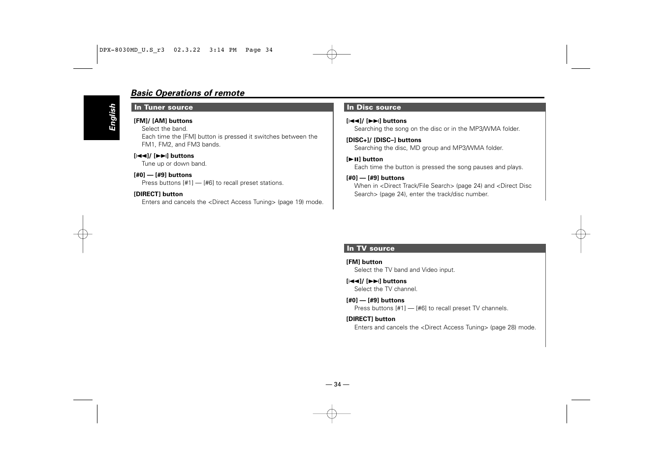 Kenwood DPX-8030MD User Manual | Page 34 / 44