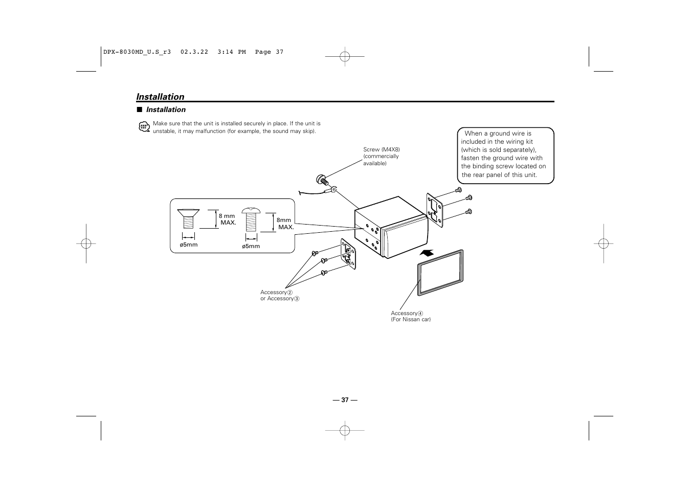 Installation | Kenwood DPX-8030MD User Manual | Page 37 / 44