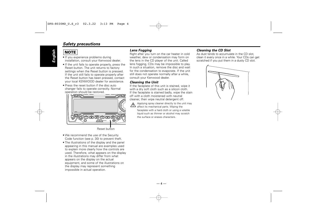 Kenwood DPX-8030MD User Manual | Page 4 / 44