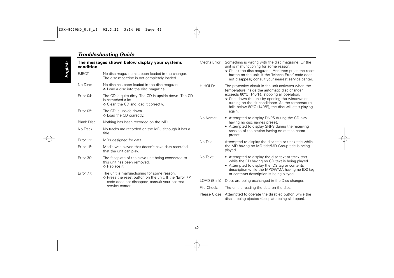 Kenwood DPX-8030MD User Manual | Page 42 / 44