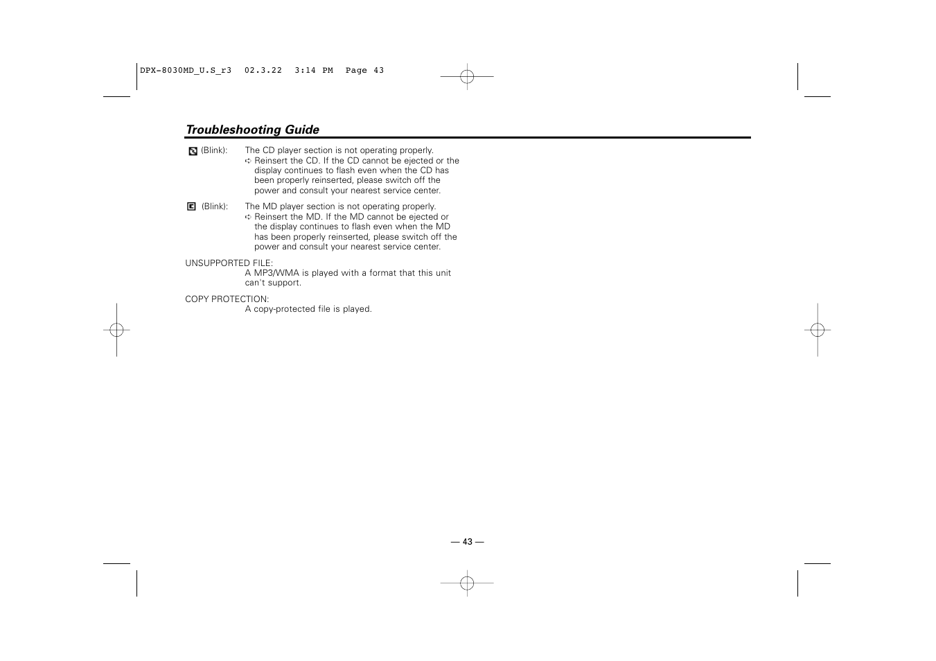 Kenwood DPX-8030MD User Manual | Page 43 / 44