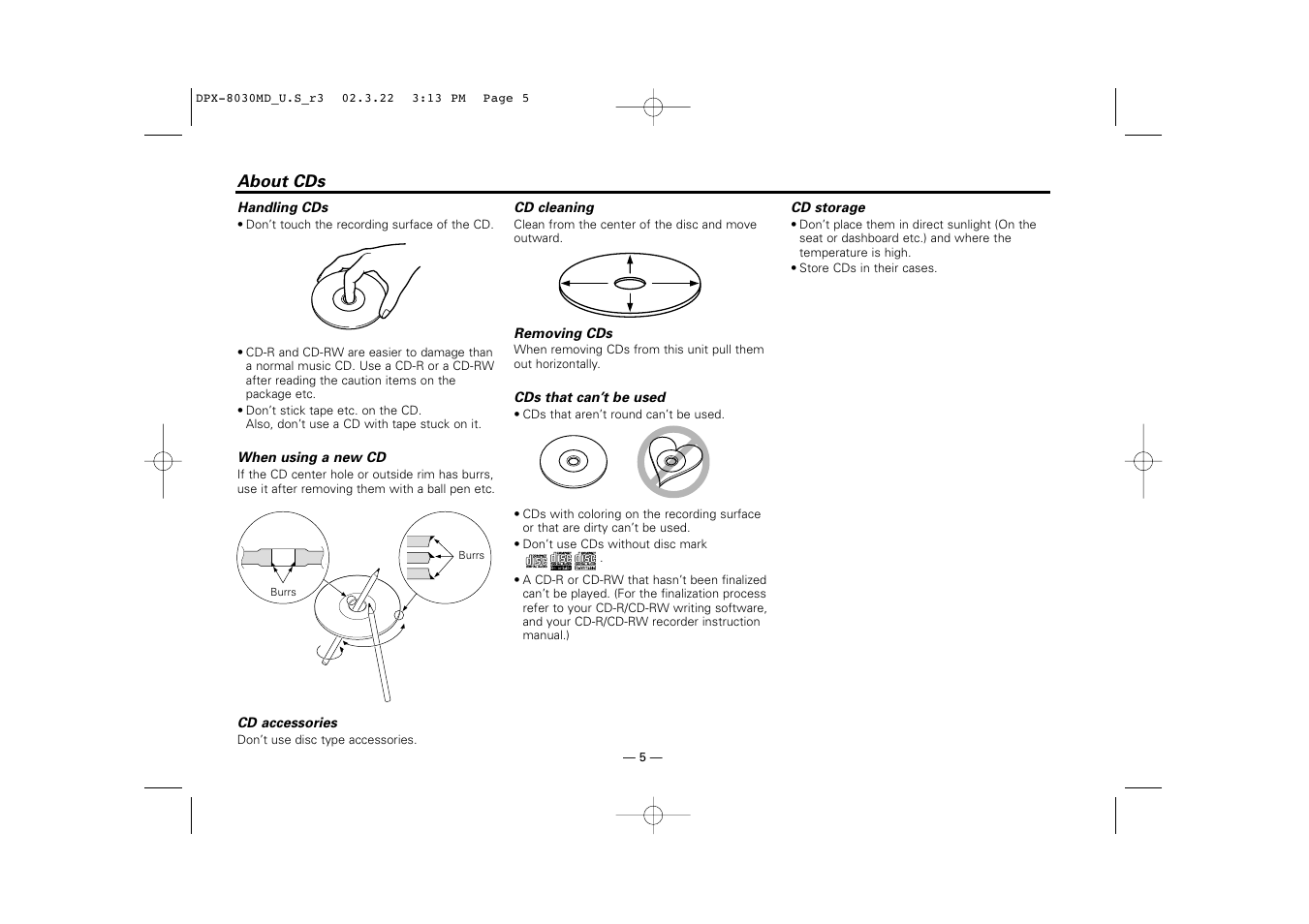 About cds | Kenwood DPX-8030MD User Manual | Page 5 / 44