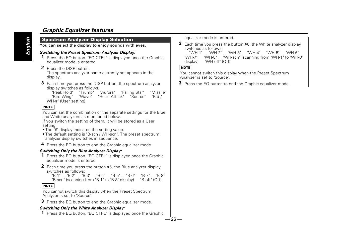 Spectrum analyzer display selection, Graphic equalizer features | Kenwood DPX-5010 User Manual | Page 26 / 48