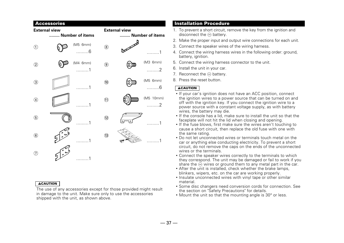 Accessories, Installation procedure | Kenwood DPX-5010 User Manual | Page 37 / 48