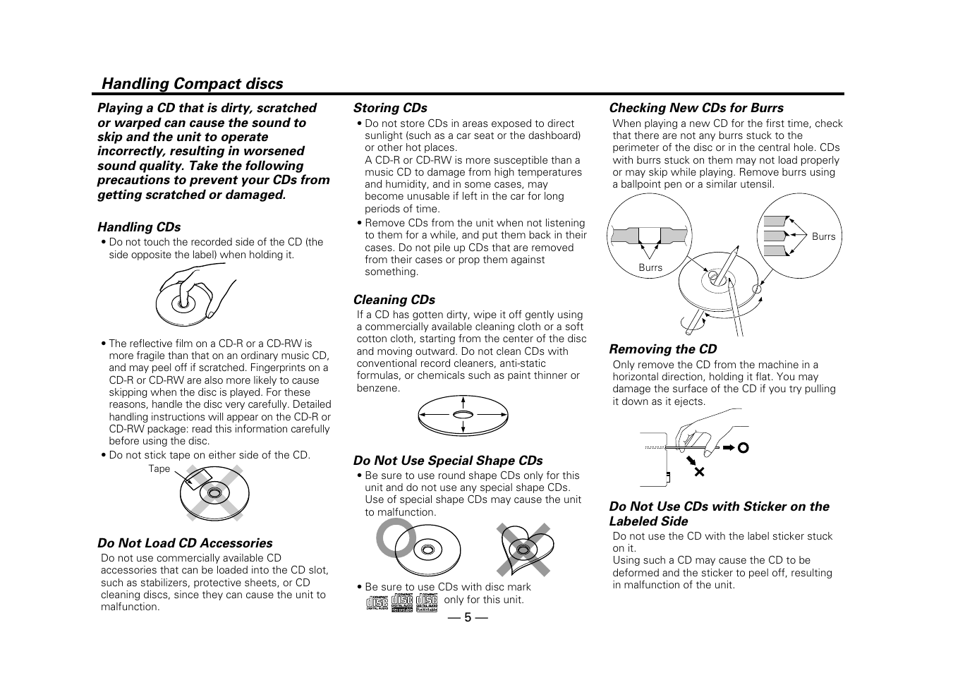 Handling compact discs | Kenwood DPX-5010 User Manual | Page 5 / 48