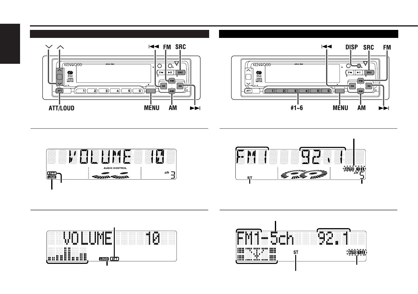 Buttons and display, Basic operations, Tuner features | F m 1 9 2 . 1, Lume 10 vo, English | Kenwood CD-RECEIVER KDC-PS9060R User Manual | Page 6 / 46