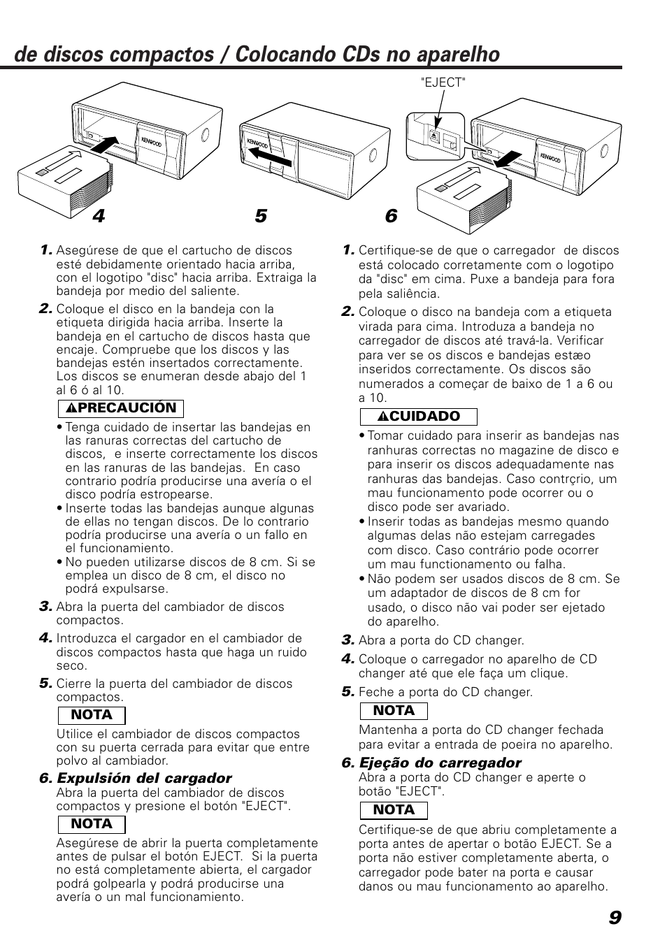 De discos compactos / colocando cds no aparelho | Kenwood KDC-C717 User Manual | Page 9 / 16