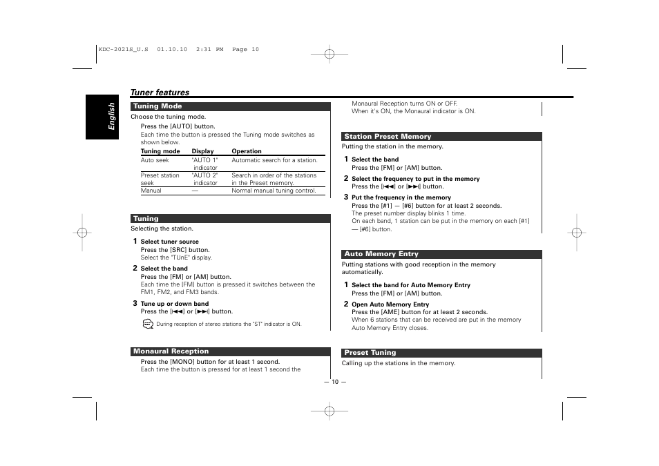 Kenwood KDC-2021S User Manual | Page 10 / 19