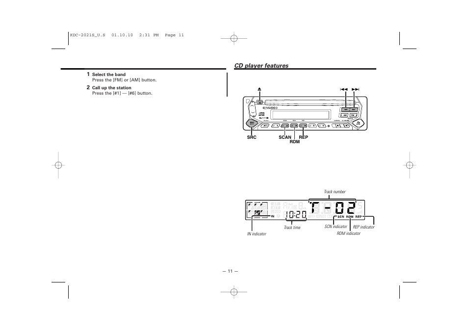 Cd player features | Kenwood KDC-2021S User Manual | Page 11 / 19