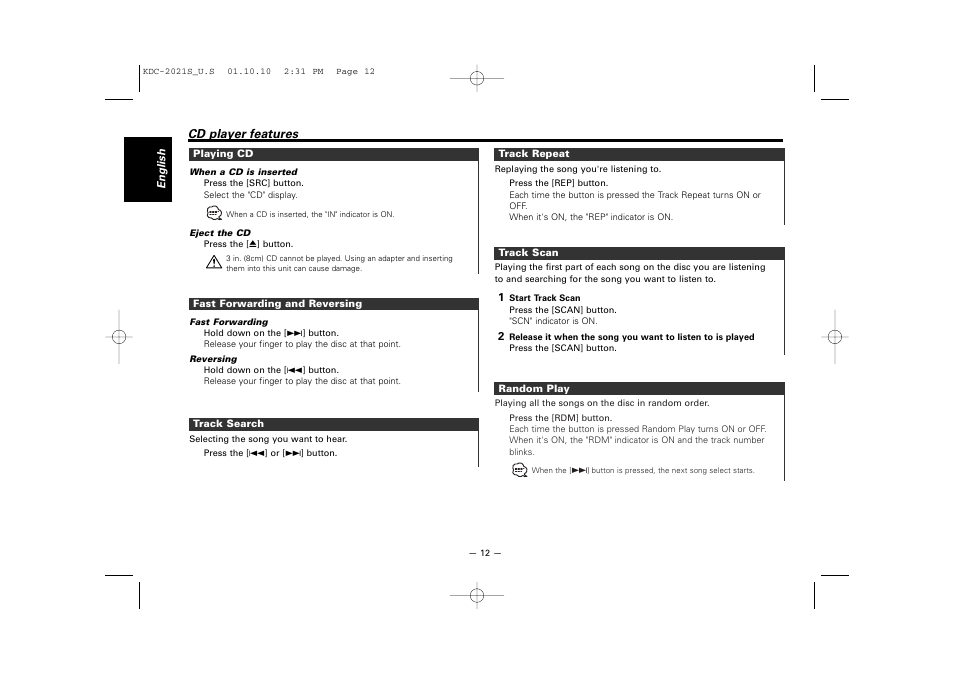 Kenwood KDC-2021S User Manual | Page 12 / 19