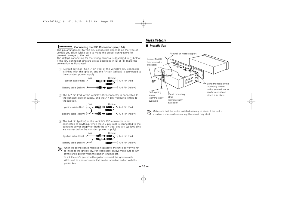 Installation | Kenwood KDC-2021S User Manual | Page 15 / 19